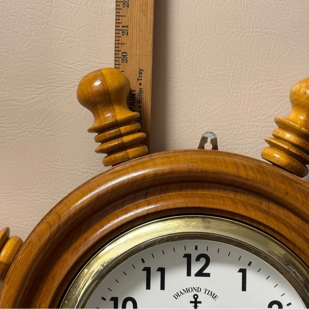 Vintage Diamond Time  Captain's Ship Wooden Wheel Clock 19.5”